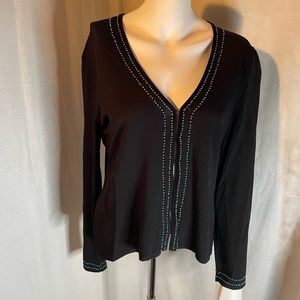 Alfani Womens Black  Knit Cardigan With Blue Bead Accent Sz PM.